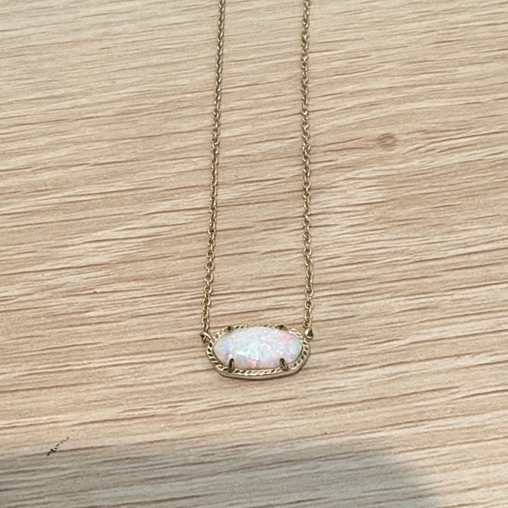 Kendra Scott Gold Necklace with Iridescent White Opal-Effect Stone
